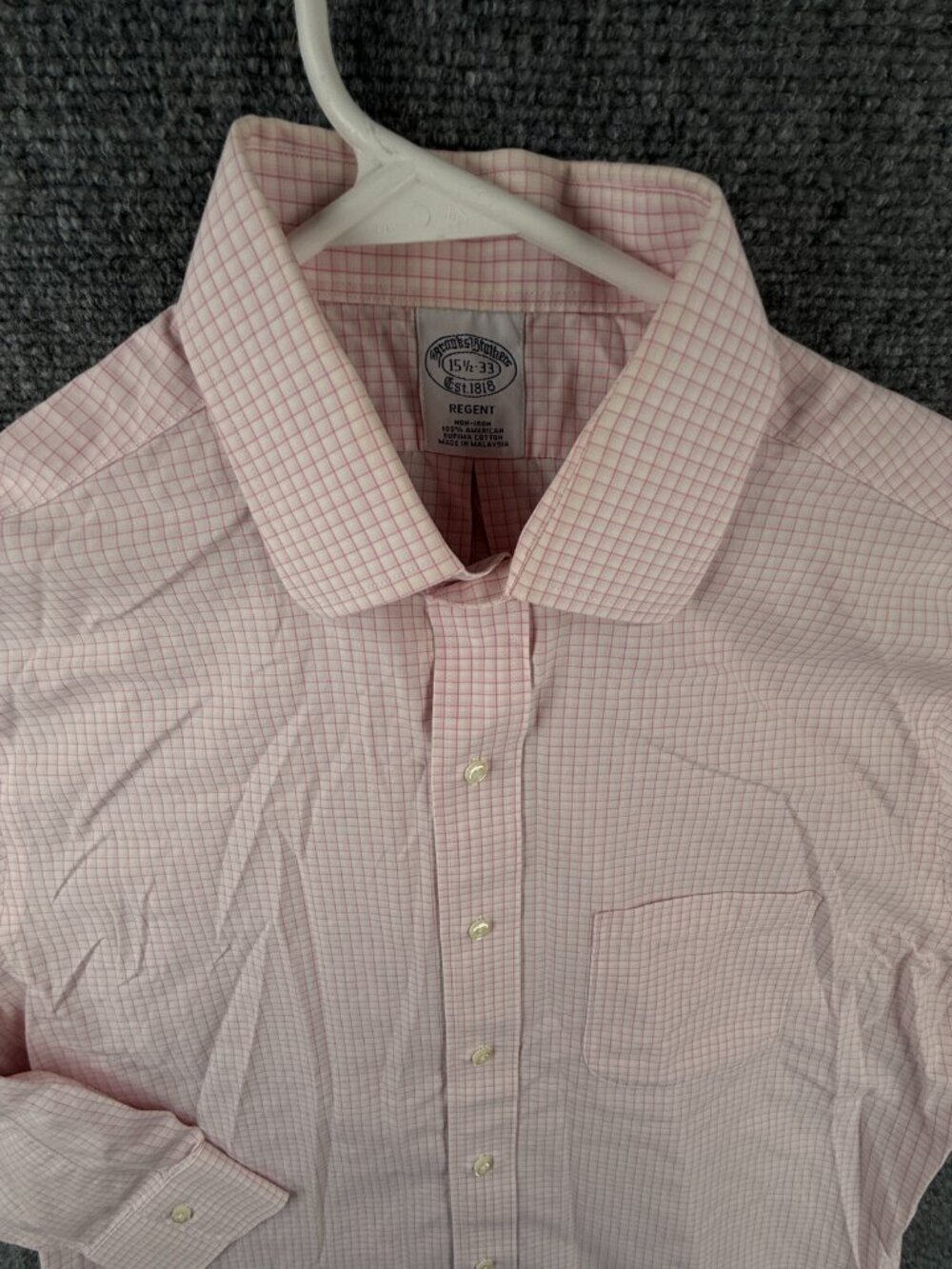Brooks Brothers Non Iron Button Up Shirt Long Sleeve Men Pink Check 15.5 33 Reg